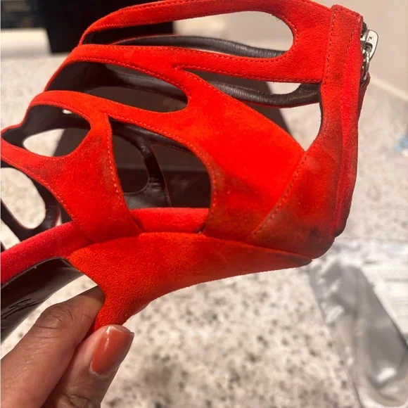 Women’s Size 8 Giuseppe Zanotti Red Suede Strappy Sandals - Picture 9 of 13